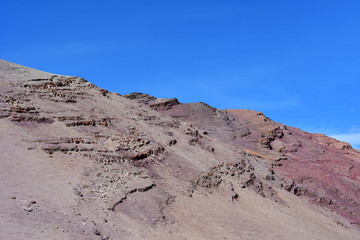 China, Tibet. China, Tibet. Mountain landscape on the way to lake Mershung (Merchong) in summer clear day