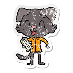 distressed sticker of a laughing cartoon dog boss