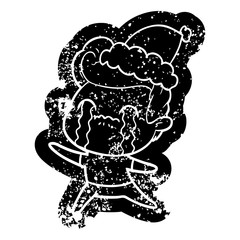 cartoon distressed icon of a man crying wearing santa hat