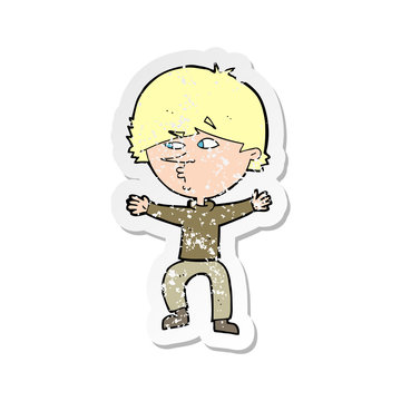 recommend clip art: retro distressed sticker of a cartoon suspicious man
