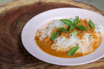 steam thai rice vermicelli with red curry and vetgetable