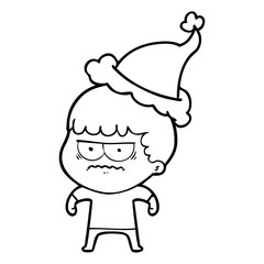 line drawing of a annoyed man wearing santa hat