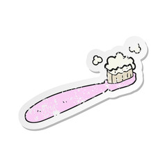 retro distressed sticker of a cartoon toothbrush