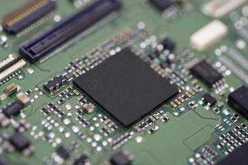 Close-up on processor on electronic circuit board