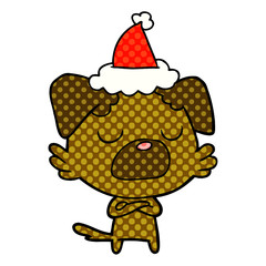 comic book style illustration of a dog wearing santa hat