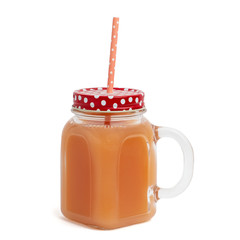 Fresh juice in glass isolated on white. Side view