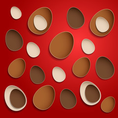 Abstract chocolate easter eggs on red background