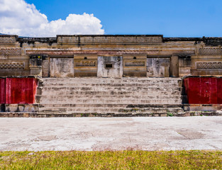 View of the main palace of Mitla archaeological site, Oaxaca, Mexico