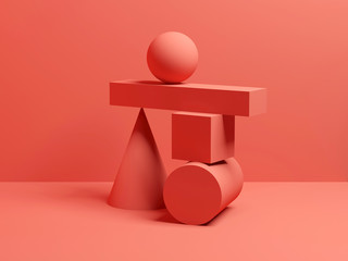 Abstract equilibrium red digital still life 3 d