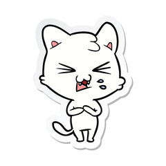 sticker of a cartoon hissing cat