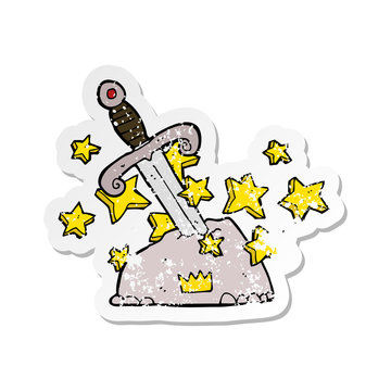 recommend clip art: retro distressed sticker of a cartoon magical sword in stone