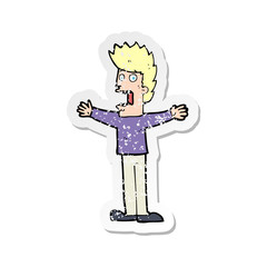 retro distressed sticker of a cartoon terrified man