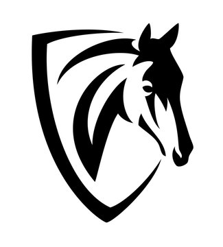 Horse Head And Heraldic Shield Black And White Minimalist Vector Design