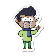 sticker of a cartoon crying man