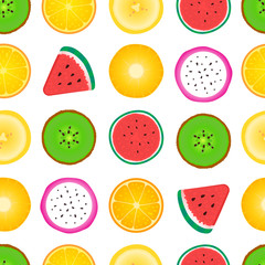 Seamless pattern of fruit slices. Vector isolated on white background