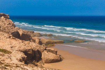 Morning view on the beach of Atlantic ocean coast, Morocco