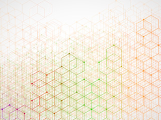 Abstract colorful geometric background with cubes. Geometrical concept with lines and points