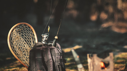 Firebox stove in the camp during fishing.