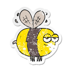 retro distressed sticker of a cartoon unhappy bee