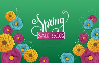 Spring sale background with paper flowers flower. Vector illustration template.banners.Wallpaper.flyers, invitation, posters.