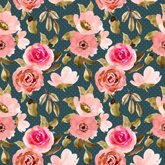 beautiful pink green flower watercolor seamless pattern