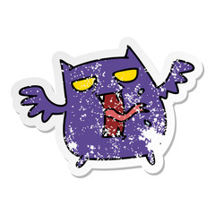 distressed sticker cartoon of cute scary kawaii bat