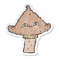 distressed sticker of a cartoon mushroom with face