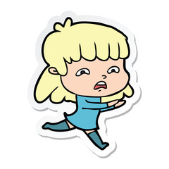 sticker of a cartoon worried woman