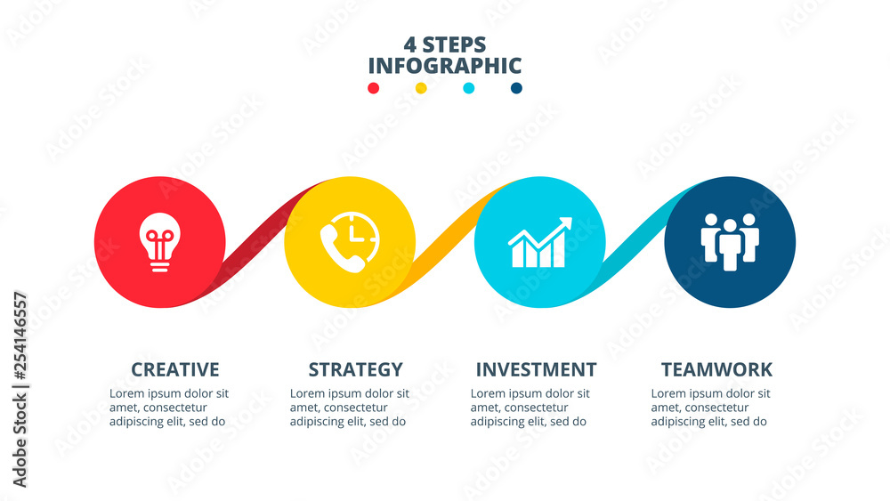 Aufkleber Infographic with 4 circle elements can be used for timeline or process chart. Steps presentation