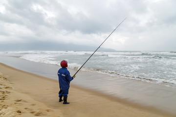 Big game fishing rod Salmon trolling in Sea