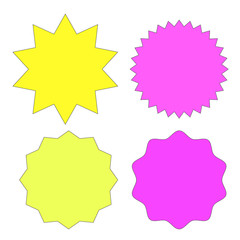 Set of multicolor starburst stamps on white background. Badges and labels various shapes.  Vector illustration
