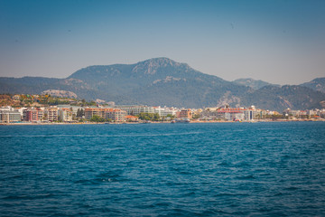 Marmaris Turkey, the coastline of the beach view from the sea