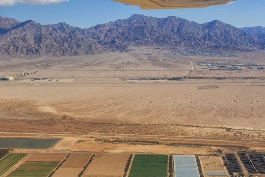   Eilat, ISRAEL-February 26, 2019: Flying over the new Eilat (ETM) Ramon Airport.