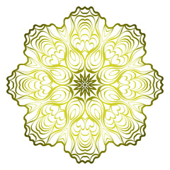 Relaxing Floral Mandala Ornament. Vector Illustration. Print For Modern Yoga Interiors Design, Wallpaper, Textile Industry. Green olive gradient color