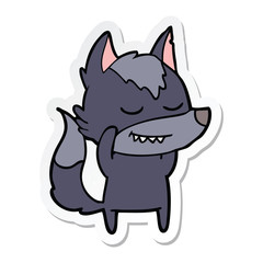 sticker of a friendly cartoon wolf