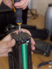 Laser printer cartridge refill concept, cartridge close-up