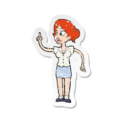retro distressed sticker of a cartoon woman with great idea