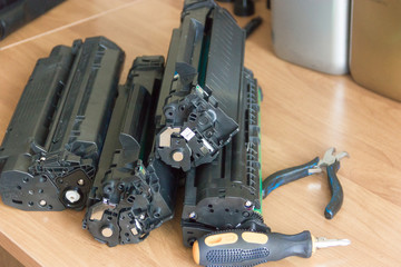 Laser printer cartridge refill concept, cartridge close-up