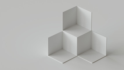 White cube boxes backdrop display on white background. 3D rendering. - obrazy, fototapety, plakaty
