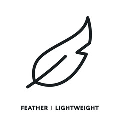 Bird Feather Light Weight. Vector Flat Line Stroke Icon.