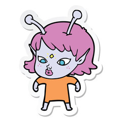 sticker of a pretty cartoon alien girl