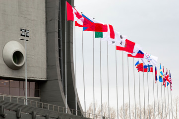 flags of different countries on universiade 2019, krasnoyarsk