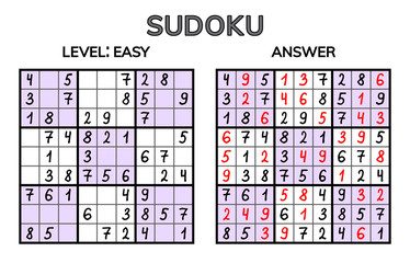 Sudoku. Kids and adult mathematical mosaic. Magic square. Logic puzzle game. Digital rebus.