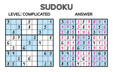 Sudoku. Kids and adult mathematical mosaic. Magic square. Logic puzzle game. Digital rebus.