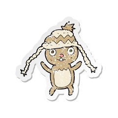 retro distressed sticker of a cartoon bear in hat