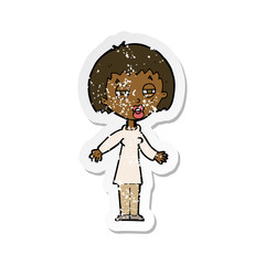 retro distressed sticker of a cartoon tired woman