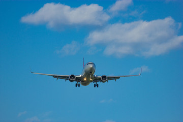 Passenger aircraft landing gear landing at the airport