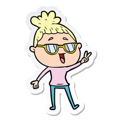 sticker of a cartoon happy woman wearing spectacles