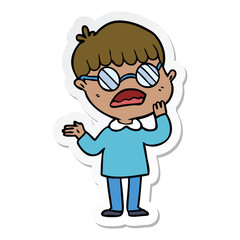sticker of a cartoon confused boy wearing spectacles