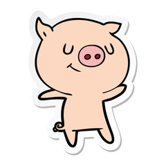 sticker of a happy cartoon pig